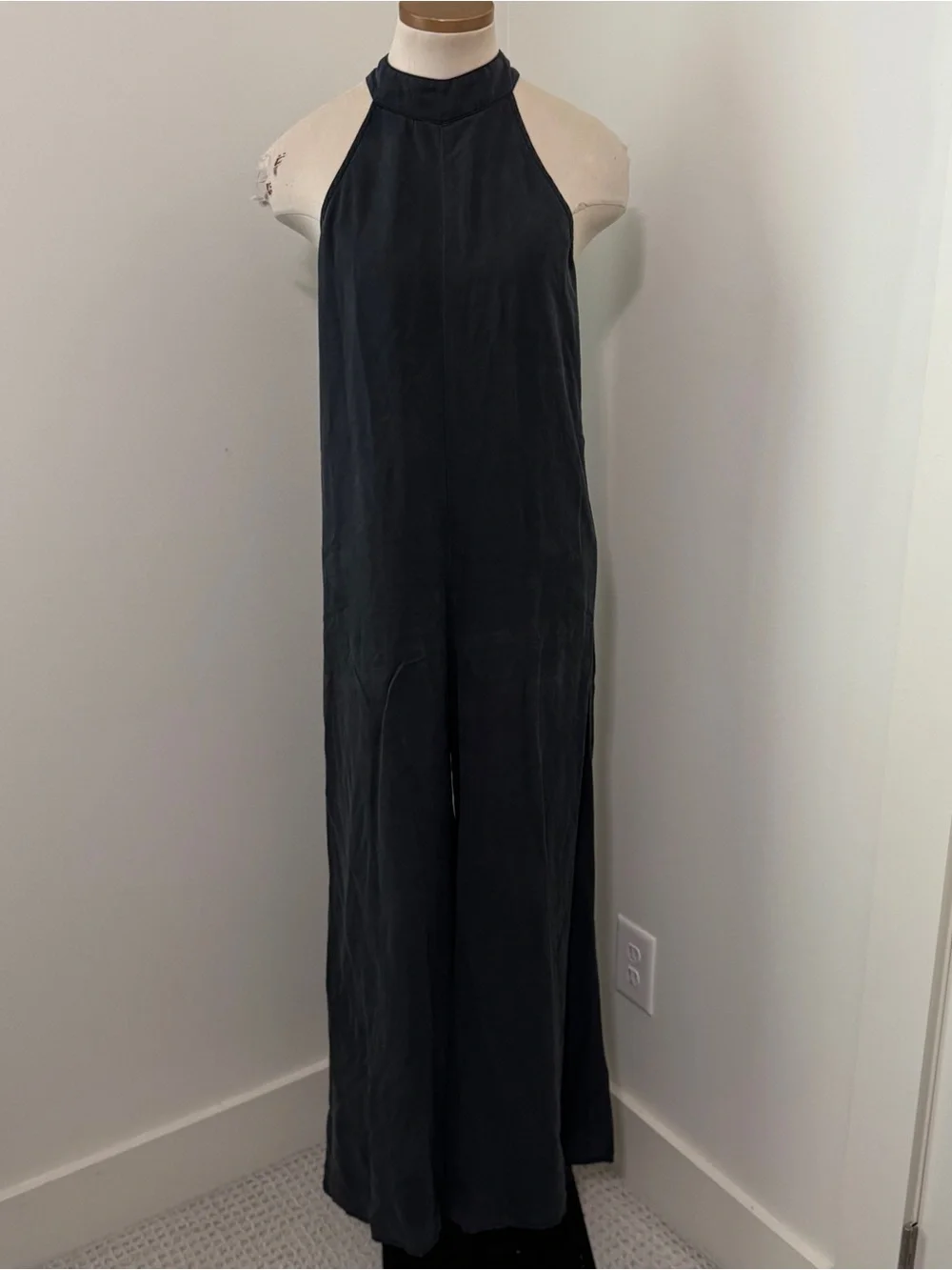 Bella Dahl Small Charcoal Sleeveless High Neck Wide Leg Jumpsuit
